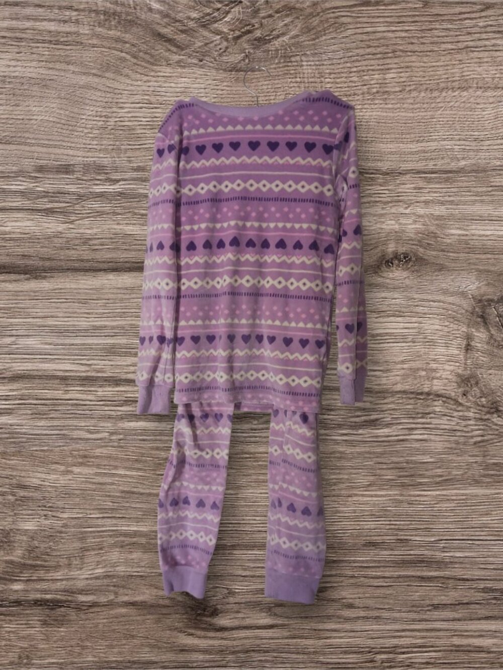 Carter's Girls Size 10/12 Purple Fair Isle Hearts Pajama Set 2 Piece Sleepwear